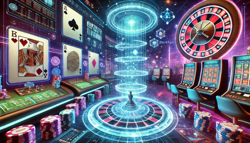 A futuristic view of the gambling industry with advanced technology and virtual reality integration.