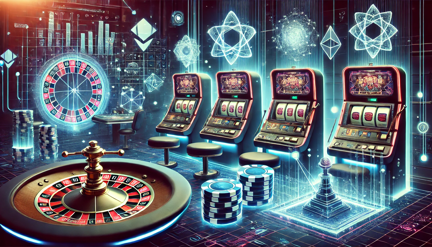 A futuristic view of the gambling industry with advanced technology and virtual reality integration.